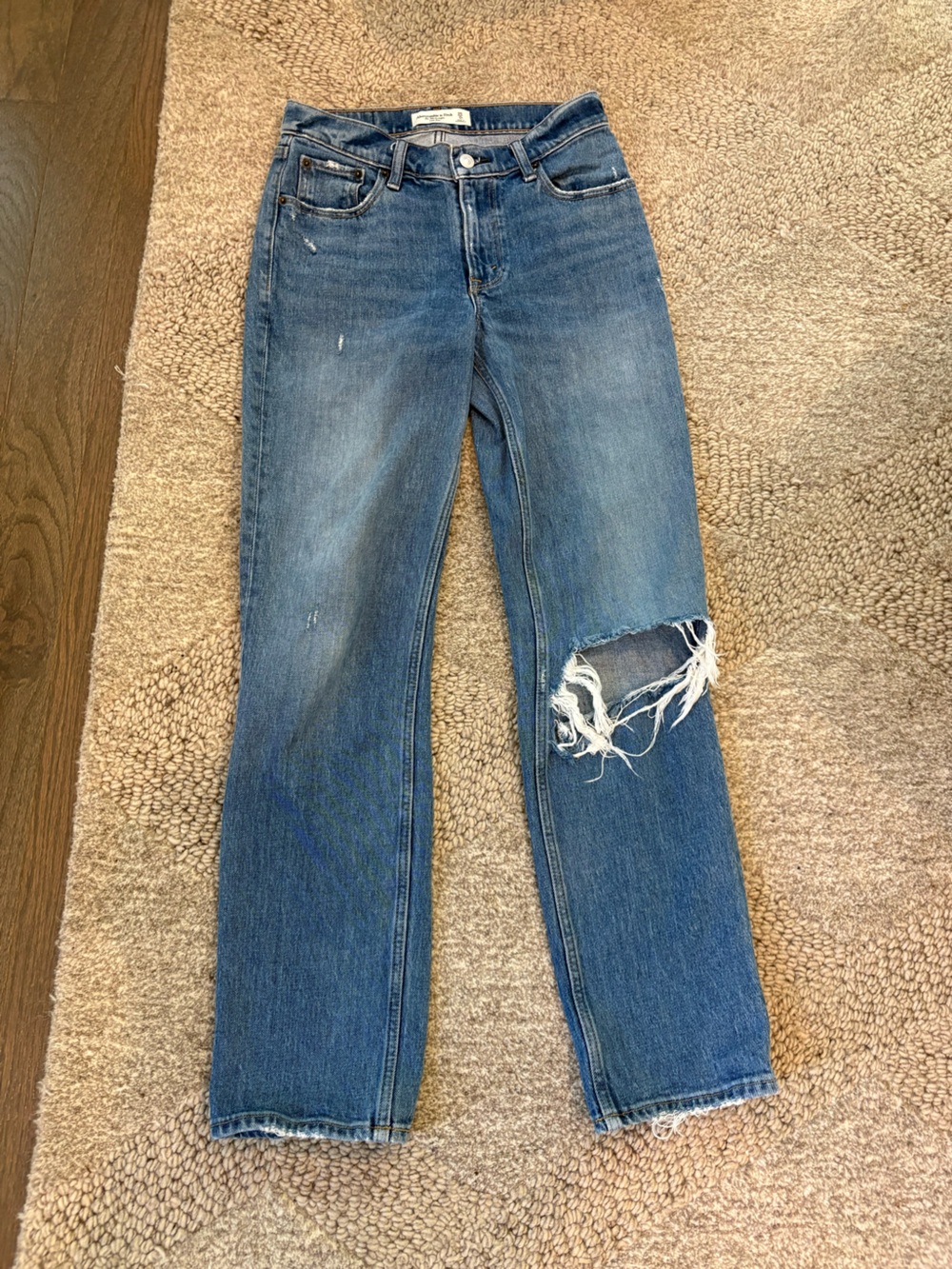 Abercrombie and Fitch relaxed straight leg, distressed jean